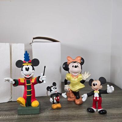 LOT 223B: Mickey Mouse Bobble Head with Original Box, Minnie Mouse Ceramic Figure , & Two Small Micky Mouse Figures