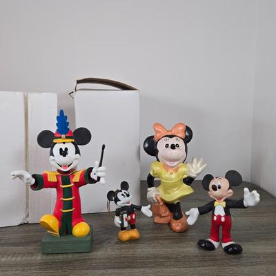 LOT 223B: Mickey Mouse Bobble Head with Original Box, Minnie Mouse Ceramic Figure , & Two Small Micky Mouse Figures