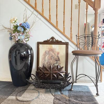 LOT 224B: Home Decor Collection: Large Haeger Vase, Vintage Phil Prentice Lion Print & More