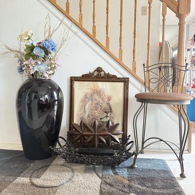 LOT 224B: Home Decor Collection: Large Haeger Vase, Vintage Phil Prentice Lion Print & More