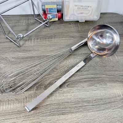 LOT 231L: Fun & Quirky Kitchen Collection: Collectible Cups/Glasses, Skull and Crossbones Ice Cube Trays, Oversized Catering Tools...