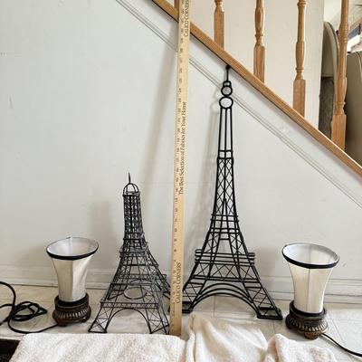 LOT 235L: Home Decor: Paris France Eiffel Towers, Lamps & Linens