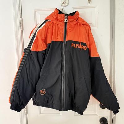 LOT 238L: NHL Hockey Center Ice Authentic Philadelphia Flyers Starter Jacket (Size: L)