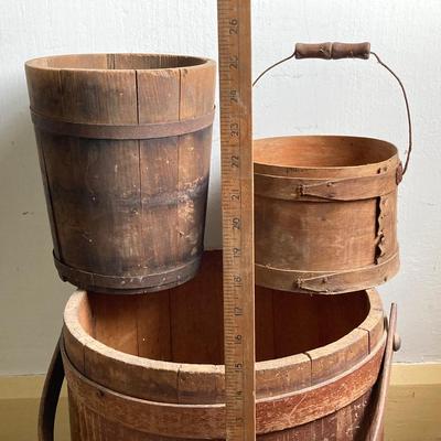 LOT 299: Antique / Vintage Wooden Firkins and Bucket