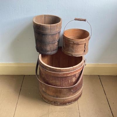 LOT 299: Antique / Vintage Wooden Firkins and Bucket