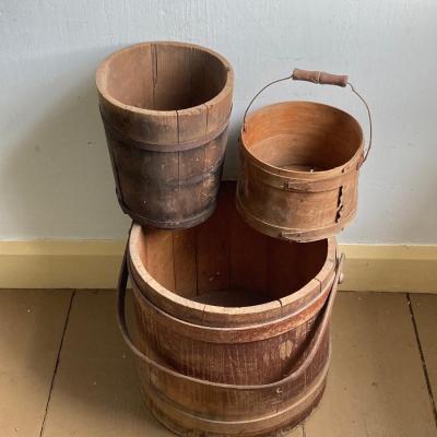 LOT 299: Antique / Vintage Wooden Firkins and Bucket