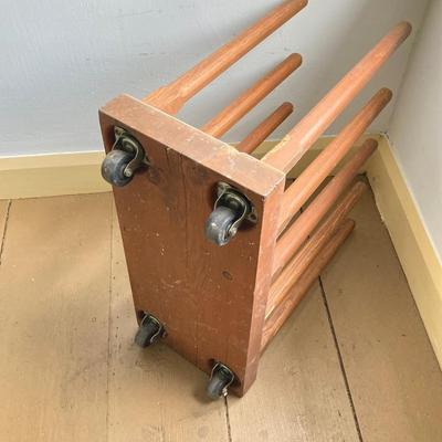 LOT 300: Rolling Wooden Boot Holder with Pair of Cowboy Boots