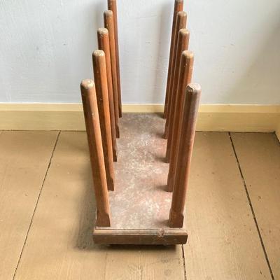 LOT 300: Rolling Wooden Boot Holder with Pair of Cowboy Boots