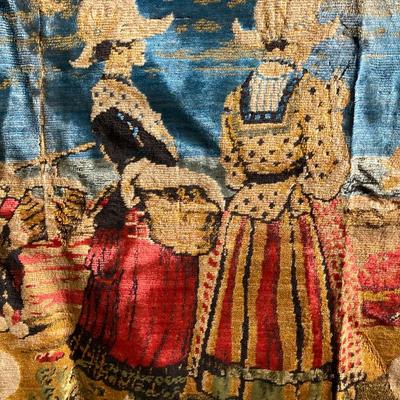 LOT 301: Antique / Vintage Dutch Tapestry with Pair of Wooden Shoes