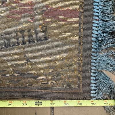 LOT 301: Antique / Vintage Dutch Tapestry with Pair of Wooden Shoes