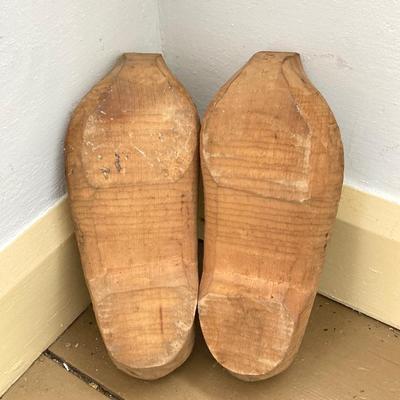 LOT 301: Antique / Vintage Dutch Tapestry with Pair of Wooden Shoes