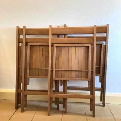 LOT 305: Four Vintage Wooden Folding Chairs