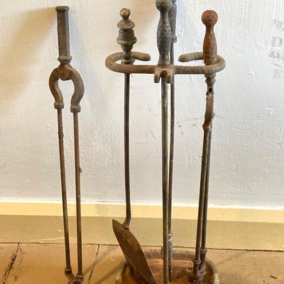 LOT 306: Antique / Vintage Fireplace Screen with Tools
