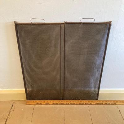 LOT 307: Vintage Fireplace Screen, Andirons, Tools and Log Holder
