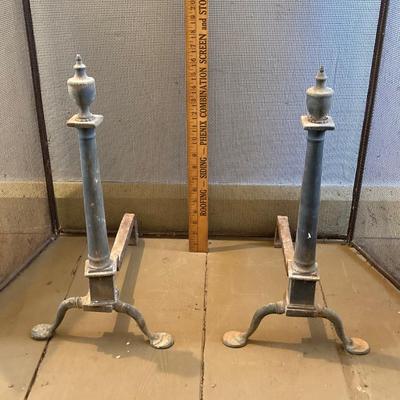 LOT 307: Vintage Fireplace Screen, Andirons, Tools and Log Holder