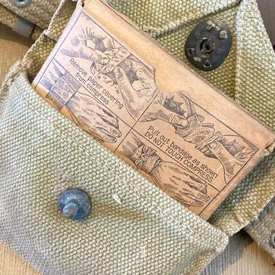 LOT 311: Vintage Associated Military Stores Olive Drab Double Breasted Military Coat with Military First Aid and Belt Kits
