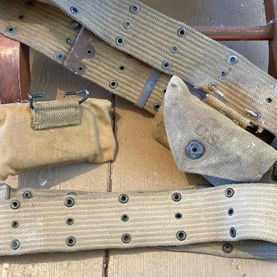 LOT 311: Vintage Associated Military Stores Olive Drab Double Breasted Military Coat with Military First Aid and Belt Kits