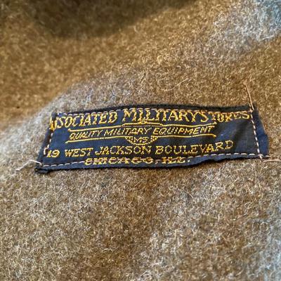 LOT 311: Vintage Associated Military Stores Olive Drab Double Breasted Military Coat with Military First Aid and Belt Kits