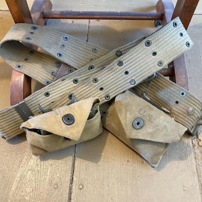 LOT 311: Vintage Associated Military Stores Olive Drab Double Breasted Military Coat with Military First Aid and Belt Kits