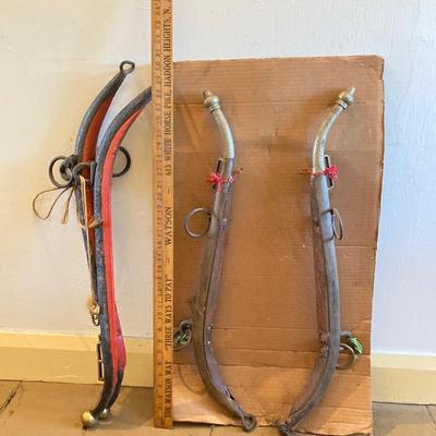 LOT 312: Pair of Vintage / Antique Metal and Wood Cow / Horse Yokes