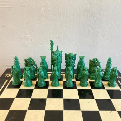 LOT 313: Vintage Transco Adult Games Wooden Chess / Checkers Table with Mandarin Celluloid Chess Set and Nonpareil Checkers