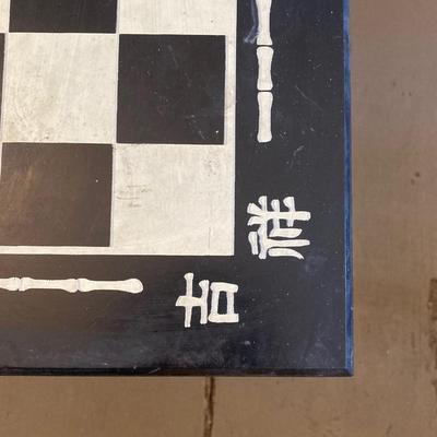 LOT 313: Vintage Transco Adult Games Wooden Chess / Checkers Table with Mandarin Celluloid Chess Set and Nonpareil Checkers