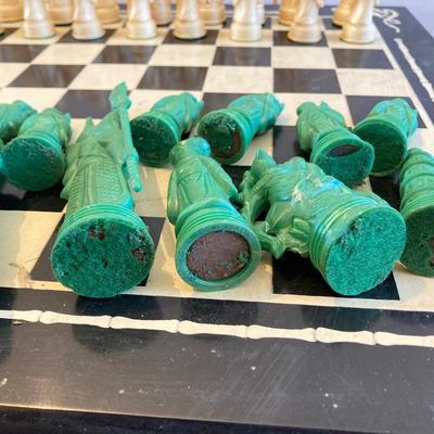 LOT 313: Vintage Transco Adult Games Wooden Chess / Checkers Table with Mandarin Celluloid Chess Set and Nonpareil Checkers