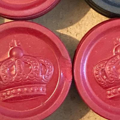 LOT 313: Vintage Transco Adult Games Wooden Chess / Checkers Table with Mandarin Celluloid Chess Set and Nonpareil Checkers