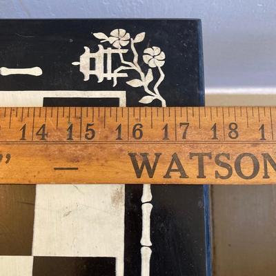 LOT 313: Vintage Transco Adult Games Wooden Chess / Checkers Table with Mandarin Celluloid Chess Set and Nonpareil Checkers