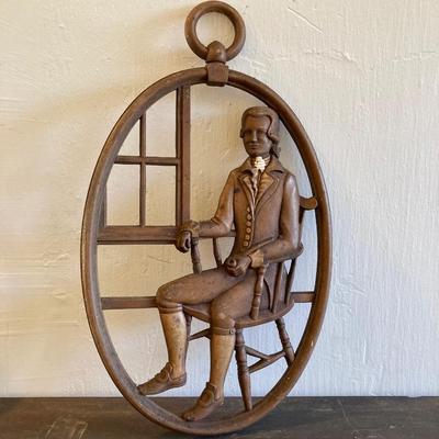 LOT 318: Vintage Framed The Midnight Rides of Paul Revere, Syroco Wall Hangings, Insurance Co Picture Cards and Three Sad Irons