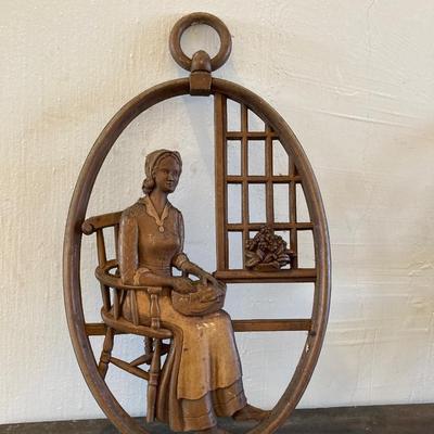 LOT 318: Vintage Framed The Midnight Rides of Paul Revere, Syroco Wall Hangings, Insurance Co Picture Cards and Three Sad Irons