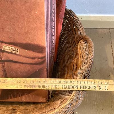 LOT 322: Esmond Slumberest Blanket in Original Box, Beacon Winsor Blanket in Original Box, Large Wicker Basket and Three Vintage Umbrellas