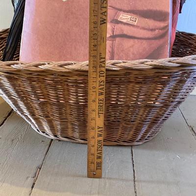 LOT 322: Esmond Slumberest Blanket in Original Box, Beacon Winsor Blanket in Original Box, Large Wicker Basket and Three Vintage Umbrellas