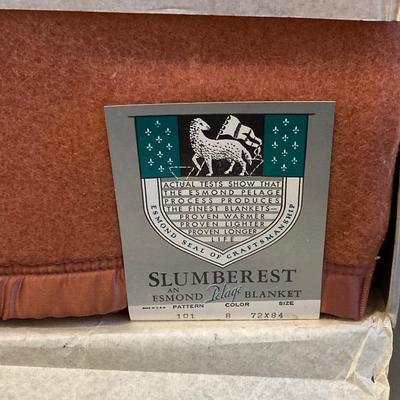 LOT 322: Esmond Slumberest Blanket in Original Box, Beacon Winsor Blanket in Original Box, Large Wicker Basket and Three Vintage Umbrellas