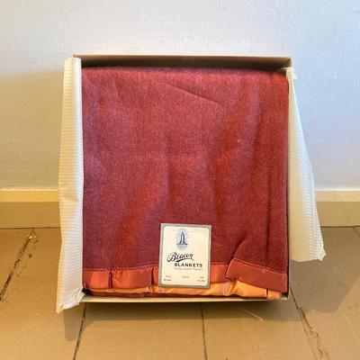 LOT 322: Esmond Slumberest Blanket in Original Box, Beacon Winsor Blanket in Original Box, Large Wicker Basket and Three Vintage Umbrellas