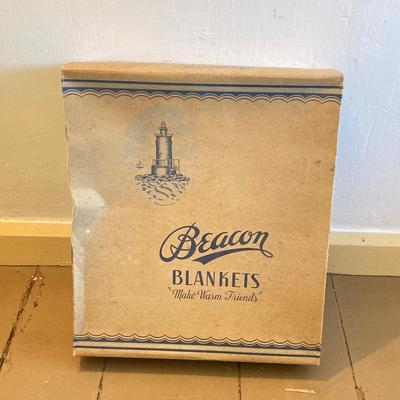 LOT 322: Esmond Slumberest Blanket in Original Box, Beacon Winsor Blanket in Original Box, Large Wicker Basket and Three Vintage Umbrellas