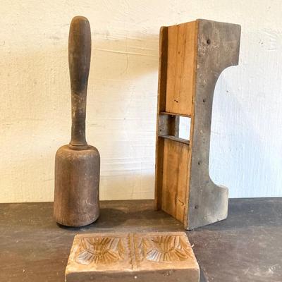 LOT 324: Primitive Wooden Kitchen Tools / Utensils Collection