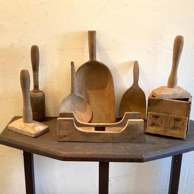 LOT 324: Primitive Wooden Kitchen Tools / Utensils Collection
