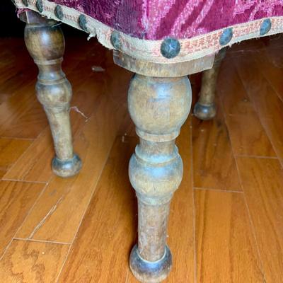 LOT 325: Vintage/Antique Wood and Red Upholstered Rocking Chair with Matching Ottoman