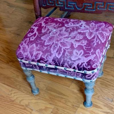LOT 325: Vintage/Antique Wood and Red Upholstered Rocking Chair with Matching Ottoman