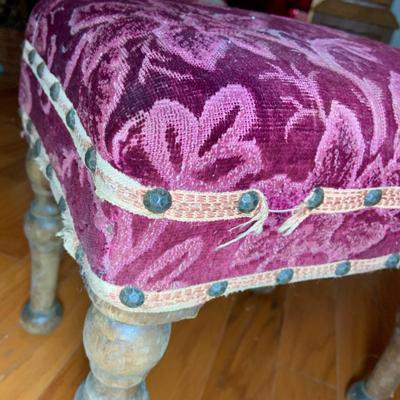 LOT 325: Vintage/Antique Wood and Red Upholstered Rocking Chair with Matching Ottoman