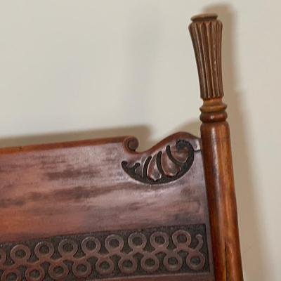 LOT 325: Vintage/Antique Wood and Red Upholstered Rocking Chair with Matching Ottoman