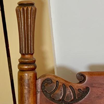 LOT 325: Vintage/Antique Wood and Red Upholstered Rocking Chair with Matching Ottoman