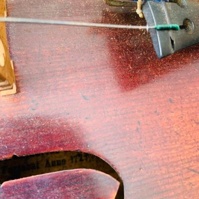 LOT 329: Vintage/Antique Facsimile Stradivarius Violin Stamped 1727 With Bows and Wooden Case