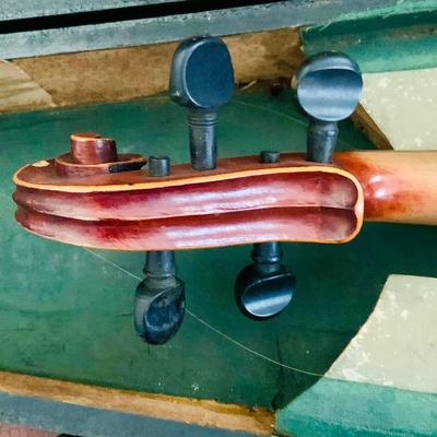 LOT 329: Vintage/Antique Facsimile Stradivarius Violin Stamped 1727 With Bows and Wooden Case