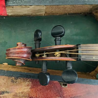 LOT 329: Vintage/Antique Facsimile Stradivarius Violin Stamped 1727 With Bows and Wooden Case