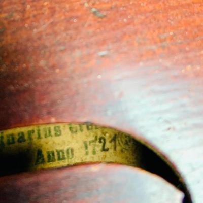 LOT 329: Vintage/Antique Facsimile Stradivarius Violin Stamped 1727 With Bows and Wooden Case