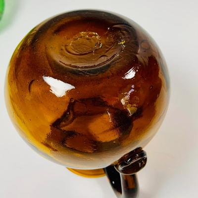LOT 330: Vintage Clevenger Brothers 18-19th Century Glass Reproduction Amethyst and Green Amber Pitchers, and Amber Bowl