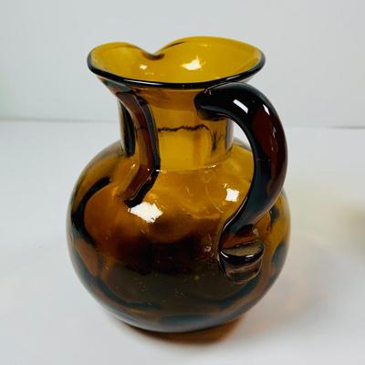 LOT 330: Vintage Clevenger Brothers 18-19th Century Glass Reproduction Amethyst and Green Amber Pitchers, and Amber Bowl