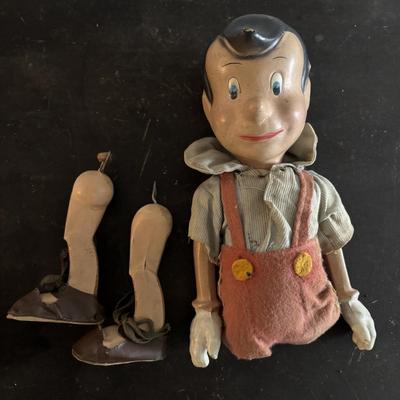 LOT 331: Vintage Composite Disney Pinocchio Doll (see description) and Disneyland Booklet and Map